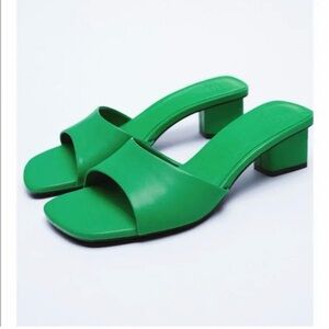 ZARA Green Block Heel Sandals SIZE 11 / EU 41